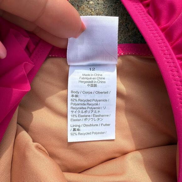 J.Crew Ruffle plunge one-piece Hot Pink Fuchsia Swim Suit Style BC107 Size 12 - Picture 4 of 8